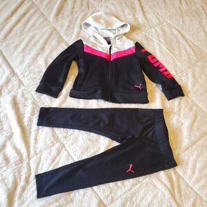Puma 2 peice outfit toddler size t4 black pink white stretchy pants